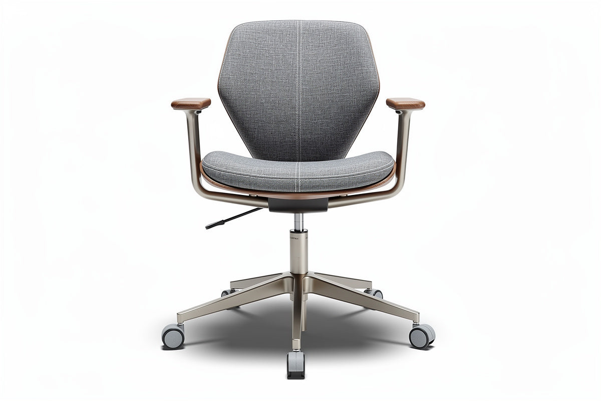 **Ergonomiczne biurowe krzesło z regulacją i drewnianymi podłokietnikami**