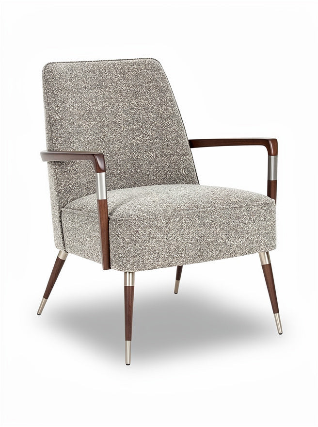 Krzesło wypoczynkowe w stylu mid-century z tapicerowanym siedziskiem i drewnianymi ramionami